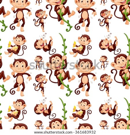 Seamless monkey in different actions illustration