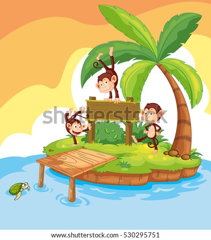 Three monkeys on an island