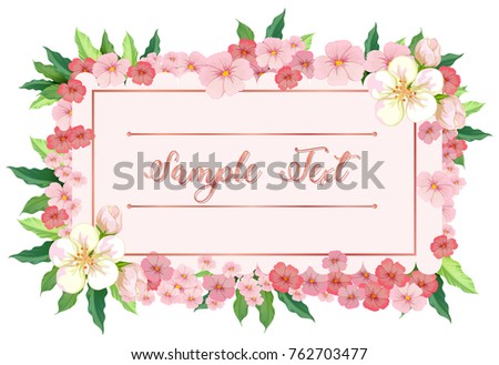 Card template with pink flowers around border illustration