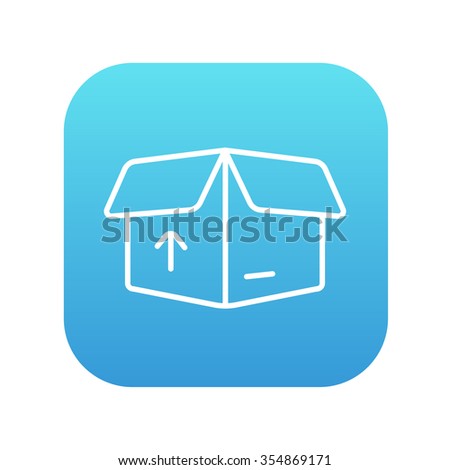 Open carton package box with arrow up line icon for web, mobile and infographics. Vector white icon on the blue gradient square with rounded corners isolated on white background.
