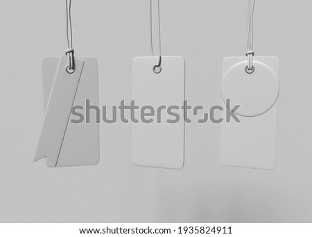 3D Illustration. Set of blank tags tied with a string. Price tag, gift tag, sale tag. 