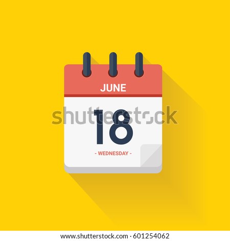 Vector illustration. Day calendar with date June 18, 2017. Fathers day concept. Yellow background