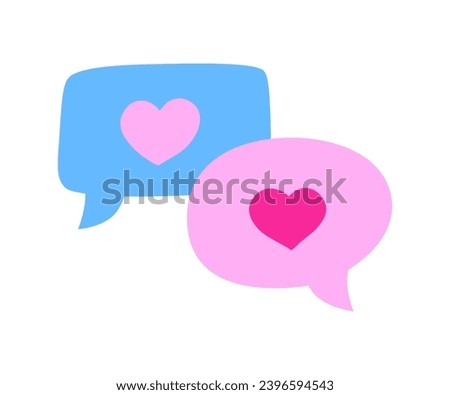 Love Chat Bubbles. Vector Icon in Pink and Blue. Social Media Messaging, And Valentines Day Themes