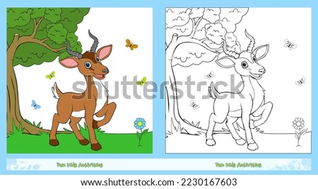 Kids Coloring Books or coloring pages Impala illustration Level 2.
Ready to use, ready to print, easy to edit, vector, background.
fun puzzle animal game.
Impala cartoon.