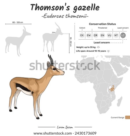 Eudorcas thomsonii Thomsons gazelle geographic range. Can be used for topics like biology, zoology. 