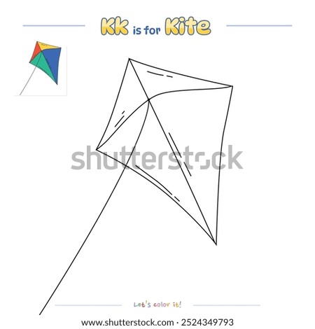 Coloring pages and learning the alphabet with cute cartoons. Coloring page Kite. Educational game for children. fun activities for kids to play and learn.