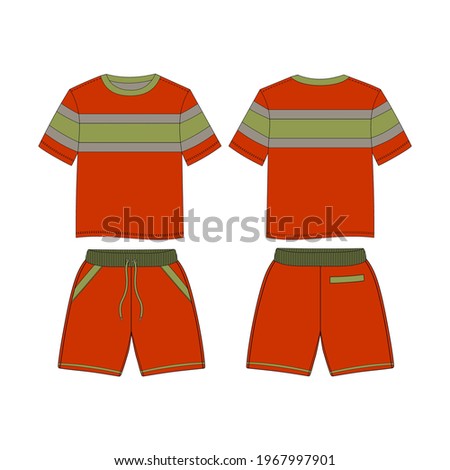 T-Shirt and Short Pants, Modern and Minimalist Style Design, Green and Orange, Commercial Use