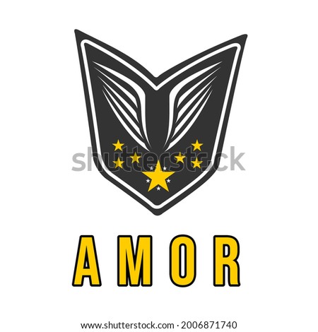 Varsity Jacket Embroidered Patches Yellow and Black Color, With Wing Amor