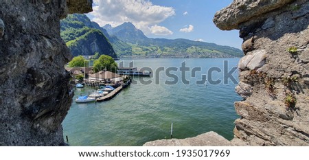 view from ghe Schnitzturm to the Stansstader harbor and lake Imagine de stoc © 