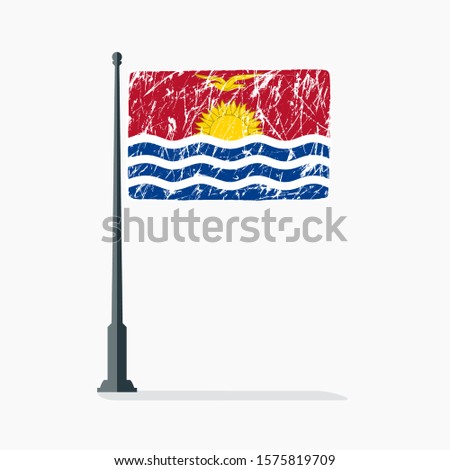 Kiribati flag with scratches on flagpole with shadow in vector