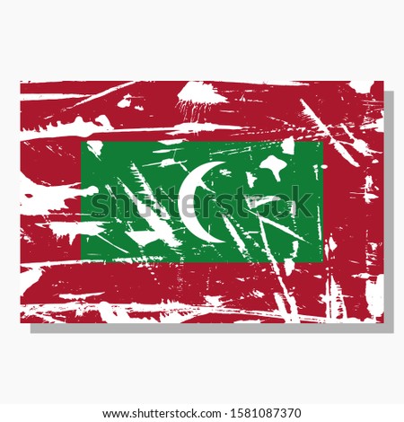 Maldives flag with scratches and shadow in vector