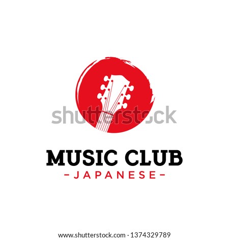 japanese music studio, music festival logo design vector template illustration. consisting of a Japan flag and guitar icon