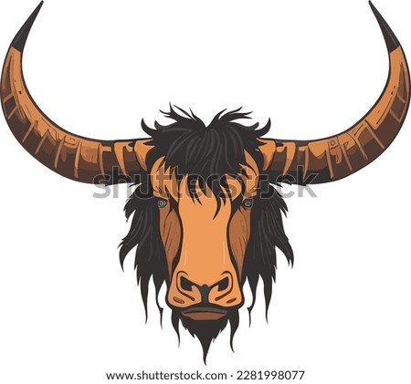 Head of a wild yak. Portrait of cattle, cow. Isolated on a white background. Design element for logo, poster, card, banner, emblem, t-shirt. Vector illustration.