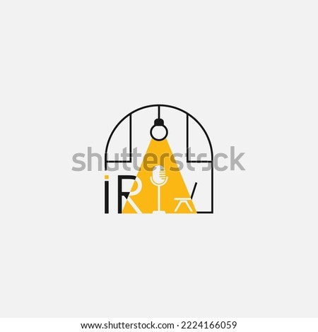 The microphone icon in a fashionable flat style podcast or radio logo with IR logo. Vector illustration EPS.8 EPS.10