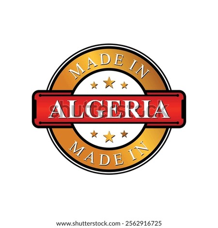 Made in Algeria label icon emblem isolated on white background. Vector quality logo emblem design element. Vector illustration