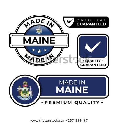 Badge bundle made in Maine label icon emblem isolated on white background. Vector illustration