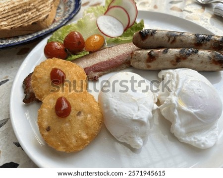 Similar – Image, Stock Photo Brown eggs and baking ingredients on a kitchen table. Rustic style.