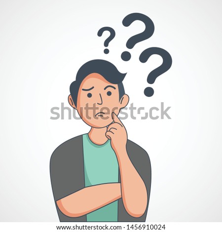 Man is thinking with Question mark above Vector illustration in cartoon style