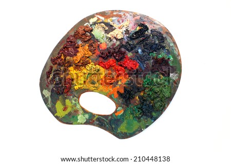 painter\'s palette, palette of a painter, used many years ago