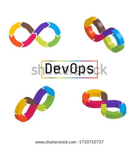 Isometric DevOps signs. 3d projections of development operations emblem.