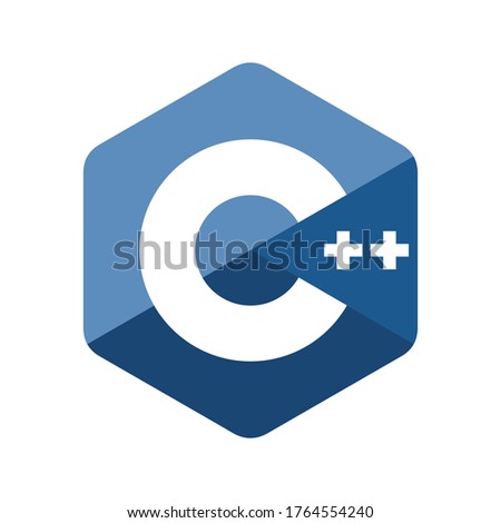 Emblem of C plus plus programming language. Blue hexagon with the letter C and two pluses inside.