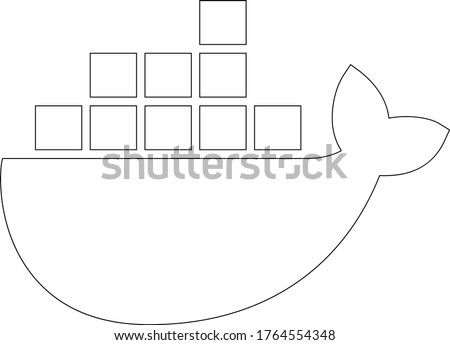 Docker's linear logo. Whale with containers on its back. Isolated vector.