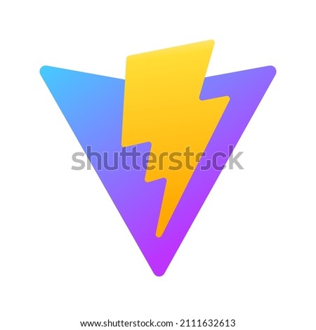 Vite vector emblem, yellow lightning and blue arrow. 