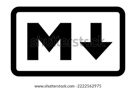 Markdown markup language vector logo, black letter M and arrow.