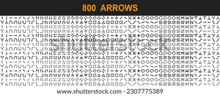 Big arrow set of 800 icons in 8 styles. Solid, filled, outline, pulsar line and other arrows for web design. Huge vector collection of isolated black and white arrow signs. Pixel perfect pictograms.