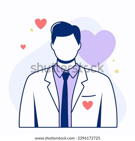 Valentine's day card, man in suit with heart, flat vector illustration.