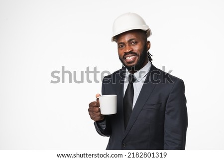 Similar – Image, Stock Photo Architect man having breakfast while working at computer in office