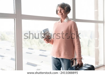 Similar – Image, Stock Photo Senior wanderer standing on hill in mountains