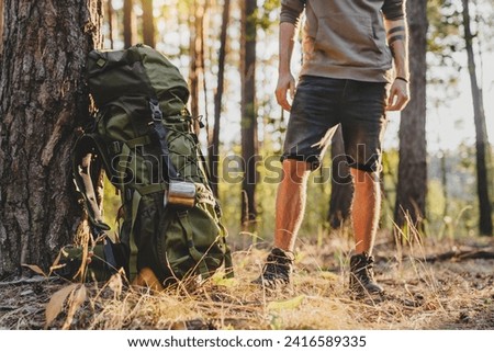 Similar – Image, Stock Photo Crop traveler in woods during vacation