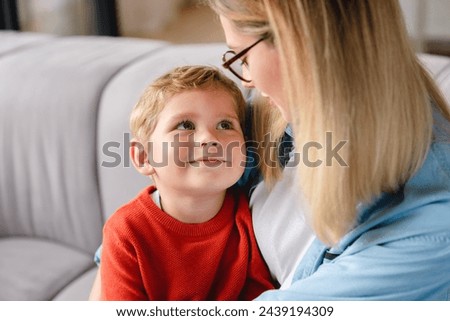 Similar – Image, Stock Photo Lovely and playful newborn in her bedroom at home