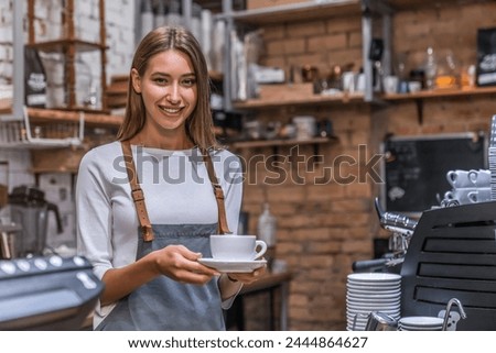 Similar – Image, Stock Photo Cups of coffee served on a tray on dark background