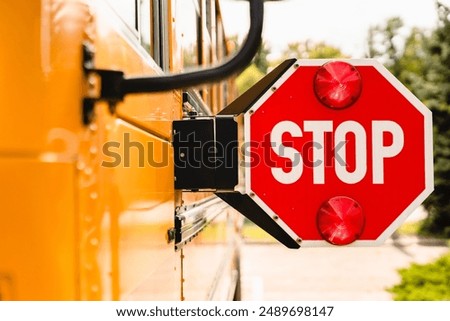 Similar – Foto Bild Symbolbild.Stopschild vor Straßeneinfahrt, vorbeifahrender Lieferwagen mit Bewegungsunschärfe