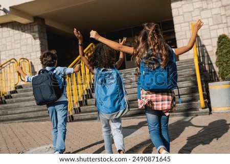 Similar – Image, Stock Photo Boy kid walking on wet sunny beach