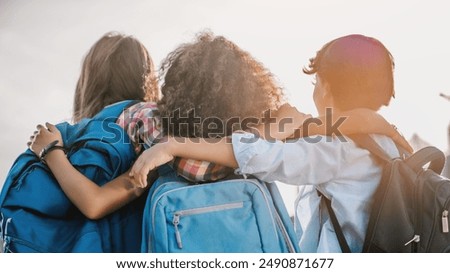 Similar – Image, Stock Photo Rear view child on flower meadow