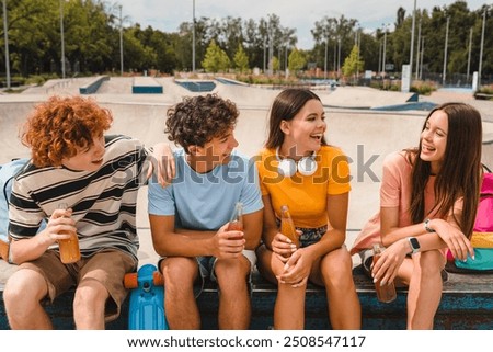 Similar – Image, Stock Photo Cheerful teenager having fun with jet of water