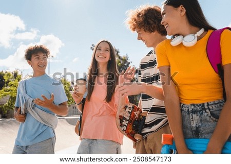 Similar – Image, Stock Photo Hipster teenage couple bonding on field in sunlight