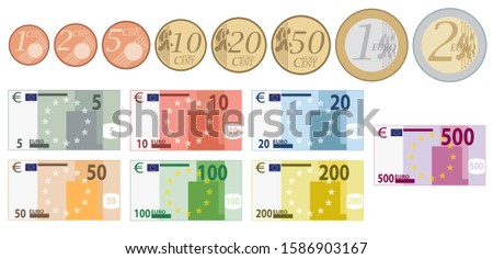euro money notes and coins set