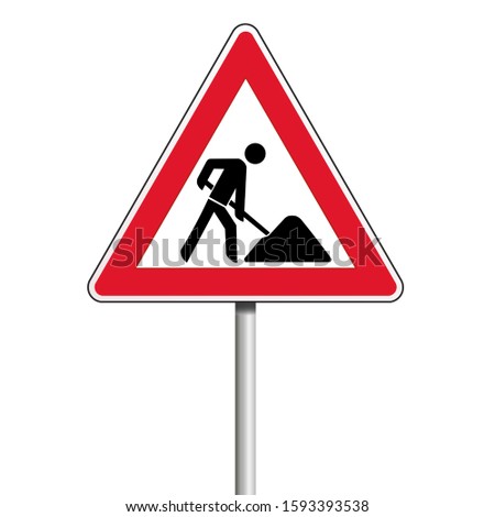 red triangular construction work sign