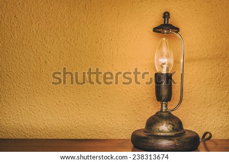 vintage style electric lamp in front of a textured wall
