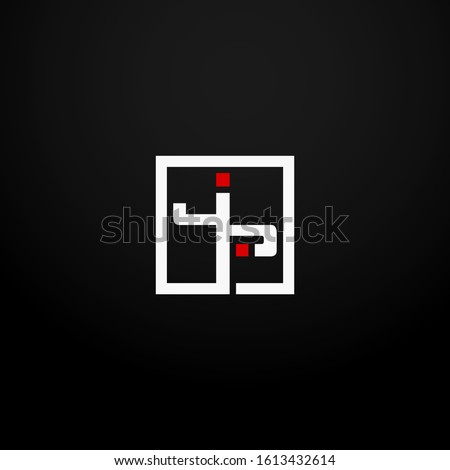 Initial letter JP linked square logo white and red color. Corporate identity design template element. Industry, finance, bank logotype. Square group, technology interaction, network integrate concept.