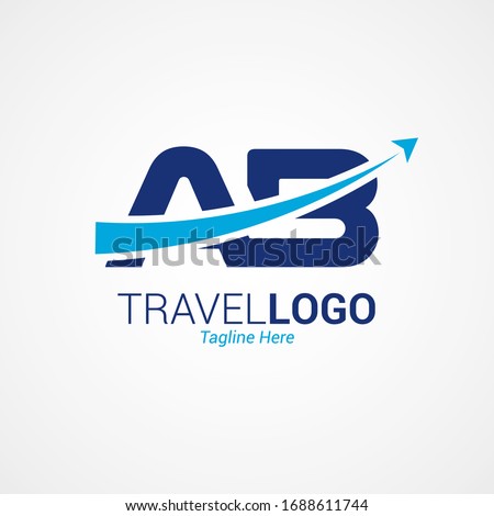 Flat modern travel logo design with capital letter “AB”. Simple Airplane templates inspiration for airlines, airplane tickets, travel agencies, and emblems. Blue color isolated on white background.