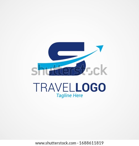 Flat modern travel logo design with capital letter “S”. Simple Airplane templates inspiration for airlines, airplane tickets, travel agencies, and emblems. Blue color isolated on white background.