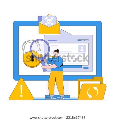 Data breach response vector illustration concept with characters. Incident management, breach investigation, data recovery. Modern flat style for landing page, web banner, infographics, hero images.