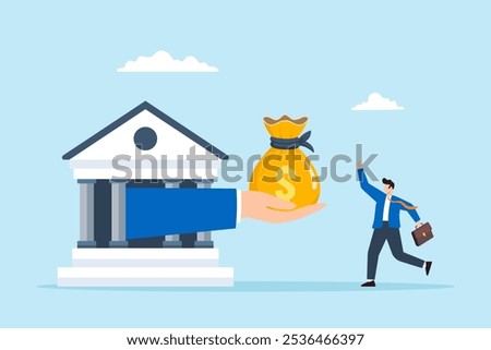 Flat illustration of businessman owner receive loan money from bank personal entrepreneur small business lending debt support