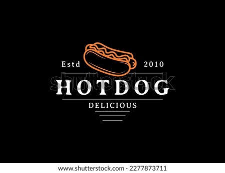 Vintage Hotdog Logo Vector. Fast food hotdog Illustration for street food.