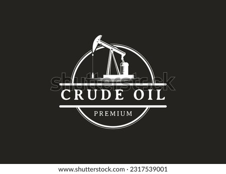 Vintage Retro Crude Oil Mining Pump Machine Silhouette Logo design